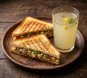 Paneer Bhurji Sanwich Grilled ( 2 Pieces ) + Shikanji