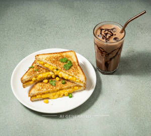 Cheese corn sandwich + Chocolate cold coffee