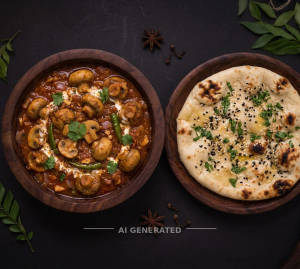 Mushroom Masala + Kulcha (1 piece)