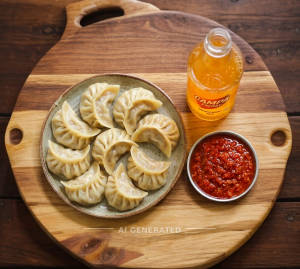 Veg Momos And Red Chilli sauce [4 Pieces ] + Campa Energy Golden Boost 300Ml