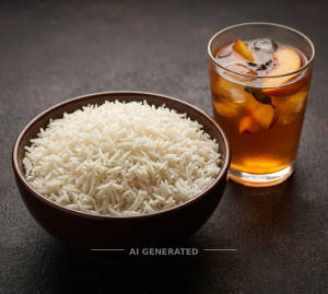Steamed rice + peach iced tea