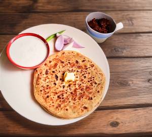 Aloo Paratha Paneer Paratha Pickle And Curd