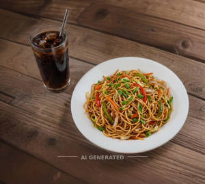 Veg Hakka Noodles + Soft drinks