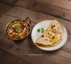 Mushroom Kadai + Butter Roti (1 piece)