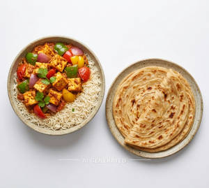 Kadhai Paneer Rice Bowl + Plain Paratha (1 piece)