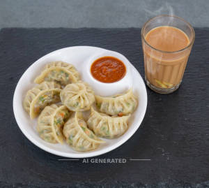 Steamed momos + Adarak tea 