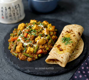 Mix veg curry + Butter chapathi (1 piece)