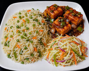 Veg Rice, Chilli Paneer(3pcs), Chinese Salad