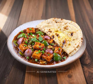 Chilli paneer gravy + Butter tandoori roti (2 pieces)