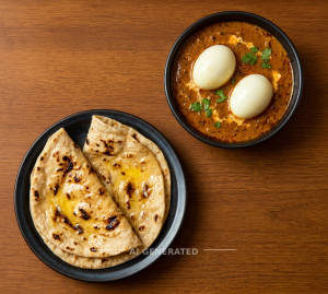 Egg Curry [ 2 Pieces ] + Tandoori Roti Butter (2 pieces)