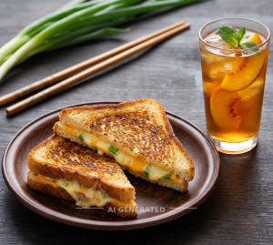 Cheese grilled sandwich + peach iced tea