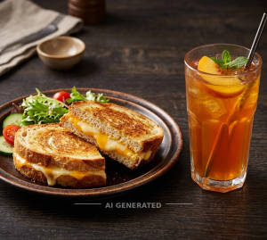 Cheese sandwich + peach iced tea