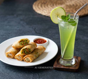 Veg Rolls + Newton Pipin Mocktail [Green Apple]