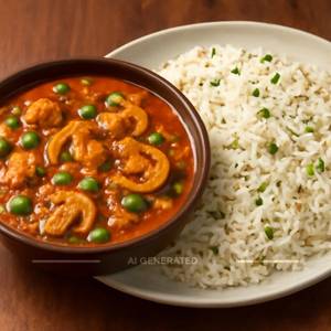 Mushroom Mutter + Jeera Rice