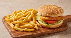 Crispy Veg Burger With Fries 