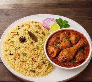 Chicken curry with bagara rice