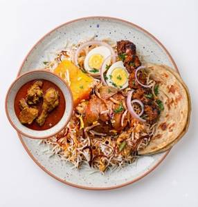 Chicken Biryani 1 Pc,Chicken Kosha,Chicken Boti Kebabs & 1 Pc Paratha
