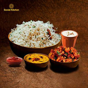 North Indian Special Lunch-jeera Rice + Gobi 65+sweet Lassi