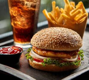 Chicken burger with fries [regular] with cold drinks combo