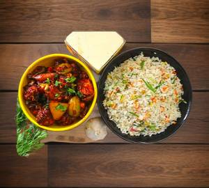Veg Garlic Fried Rice + Chilli Paneer