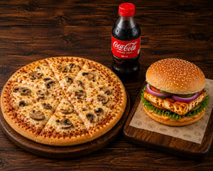 Mushroom Cheese Pizza ( 7 Inch ) + Paneer Burger + Cold drink (200 Ml)