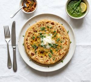 2 aloo paratha  with curd and sauce