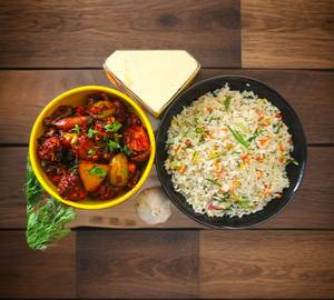 Veg Garlic Fried Rice + Chilli Paneer
