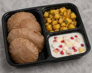 Jeera Aloo With 4 Kuttu Ki Puri And Fruit Cocktail Raita