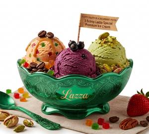 (Tutty Fruity-Blackcurrant-Pista) 3-Scoop Lazza Premium Ice Cream