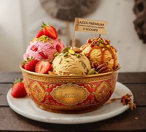 (Strawberry-Kulfi-Spanish Delight) 3-Scoop Lazza Premium Ice Cream