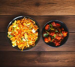 Chicken Schezwan Noodles + Chicken Manchurian