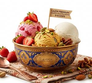 (Strawberry-Kesar Pista-Vennila) 3-Scoop Lazza Premium Ice Cream