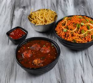 Veg Triple Noodles + Fried Noodles + Schezwan Sauce