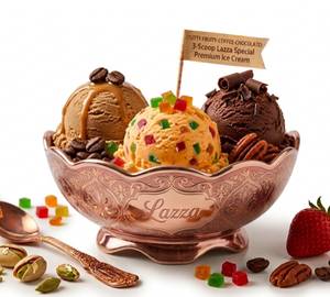(Tutty Fruity-Coffee-Chocolate) 3-Scoop Lazza Special Premium Ice Cream