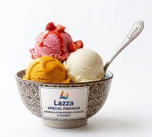 (Vennila-Strawberry-Mango) 3-Scoops Lazza Special Premium Ice Cream