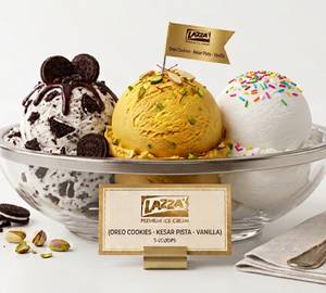 Oreo Cookies-Kesar Pista-Vennila) 3-Scoop Lazza Spl Premium Ice Cream