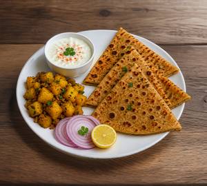 Aloo Jeera Dry (250Gm) & Tawa Paratha (3Pcs) With Curd Combo