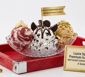 Red Velvet-Oreo Cookies-Kulfi) 3-Scoop Lazza Special Premium Ice Cream