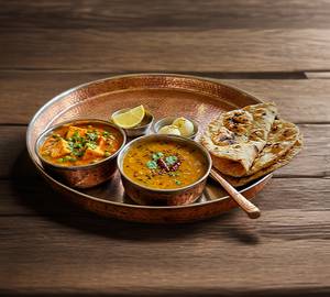 Mattar Paneer, Dal Fry, 4 Tawa Roti Butter, Rasgulla