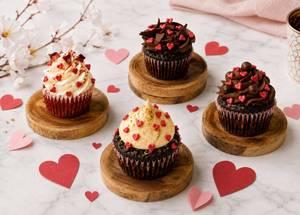 Heart Sprinkle Assorted Eggless Cupcake (Pack Of 4 | Freshly Baked)