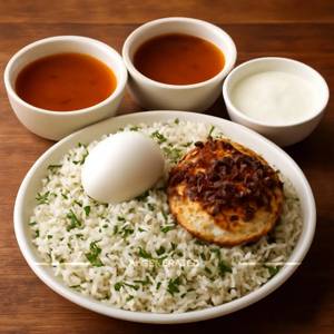 White Rice With Boiled Egg Onion Fry