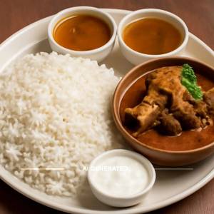 White Rice With Talakaya Mutton Curry