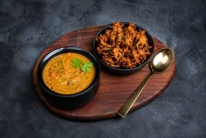 Ghee Sambar Rice with Onion Pakoda
