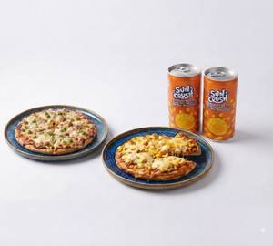 Loaded Vegie Pizza+ Corn Chesse Pizza With 2 Soft Drinks