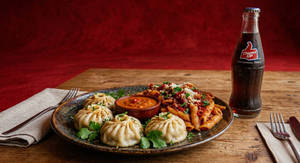 Paneer Momo 4pcs+ Red Souce Pasta + Thumsup - 250ml