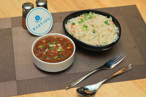 Veg Fried Rice With Manchurian Gravy [serves 1]