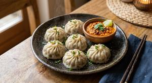 Beef Steamed Momos (6 Pcs) (With Soup)