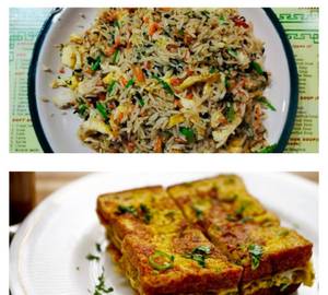 Egg rice with egg sandwich