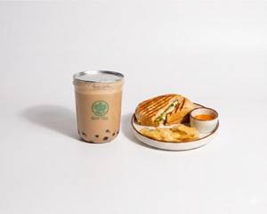Dolce Cold Coffee & Pesto Mozzarella Sandwich