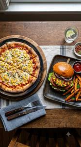 Corn Pizza + Veg Burger